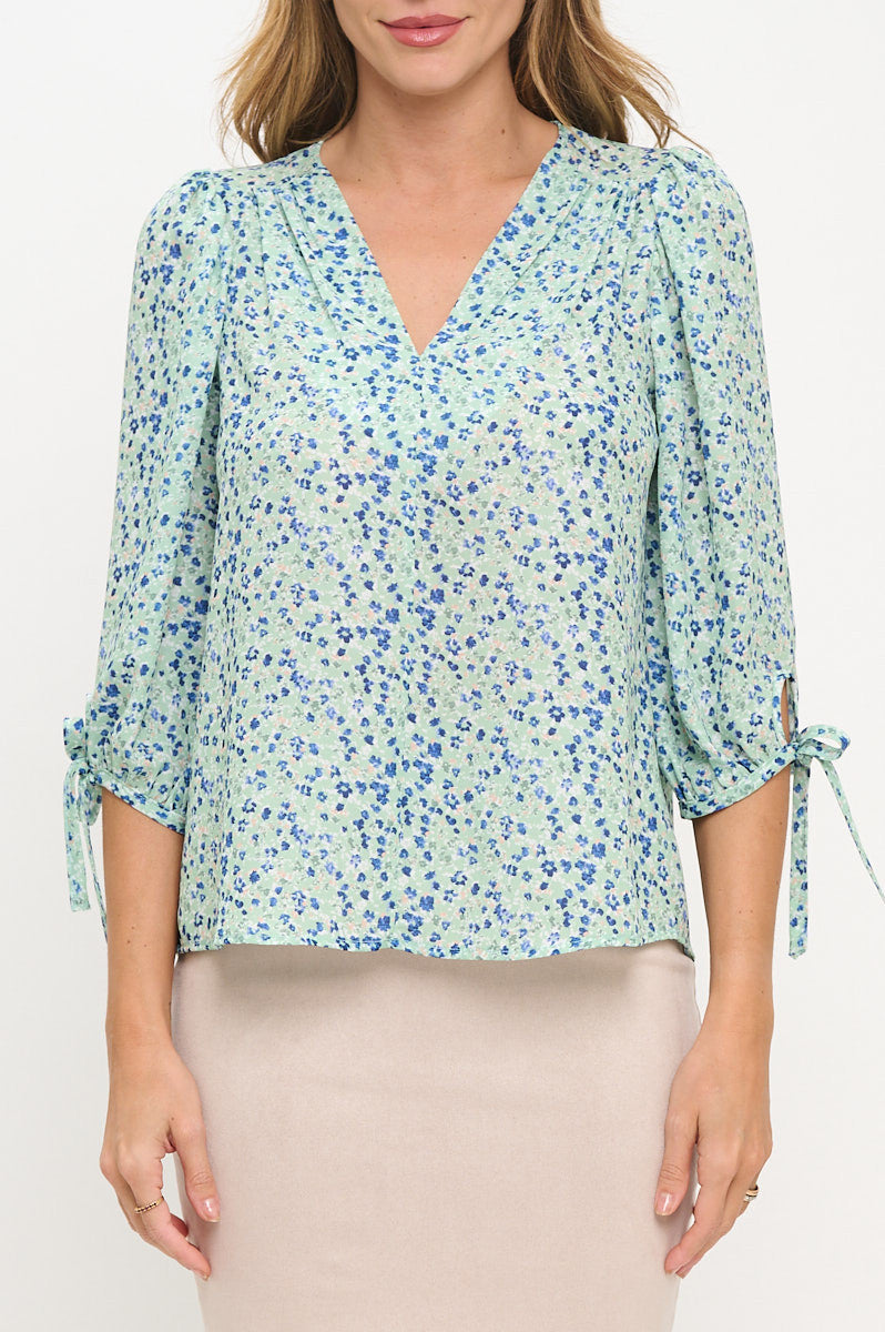 Ditsy Floral Print V neck Top-New Arrival-Reneecollection-Small-SAGE-Urbanheer