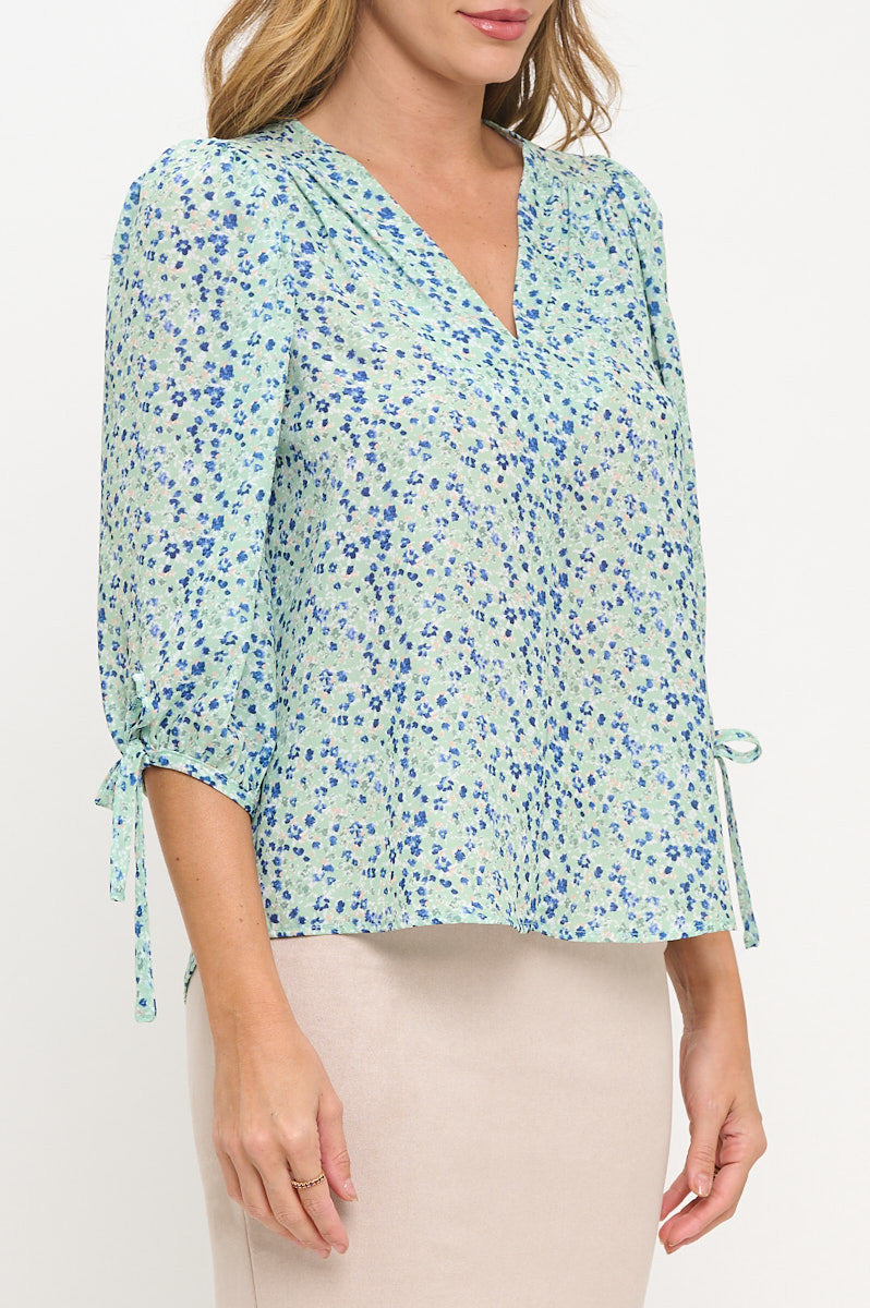 Ditsy Floral Print V neck Top-New Arrival-Reneecollection-Small-SAGE-Urbanheer