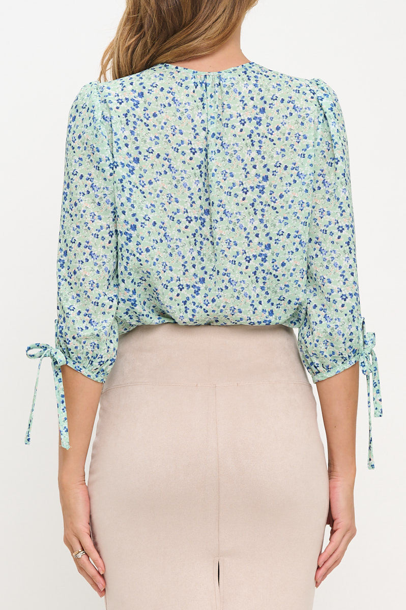 Ditsy Floral Print V neck Top-New Arrival-Reneecollection-Small-SAGE-Urbanheer