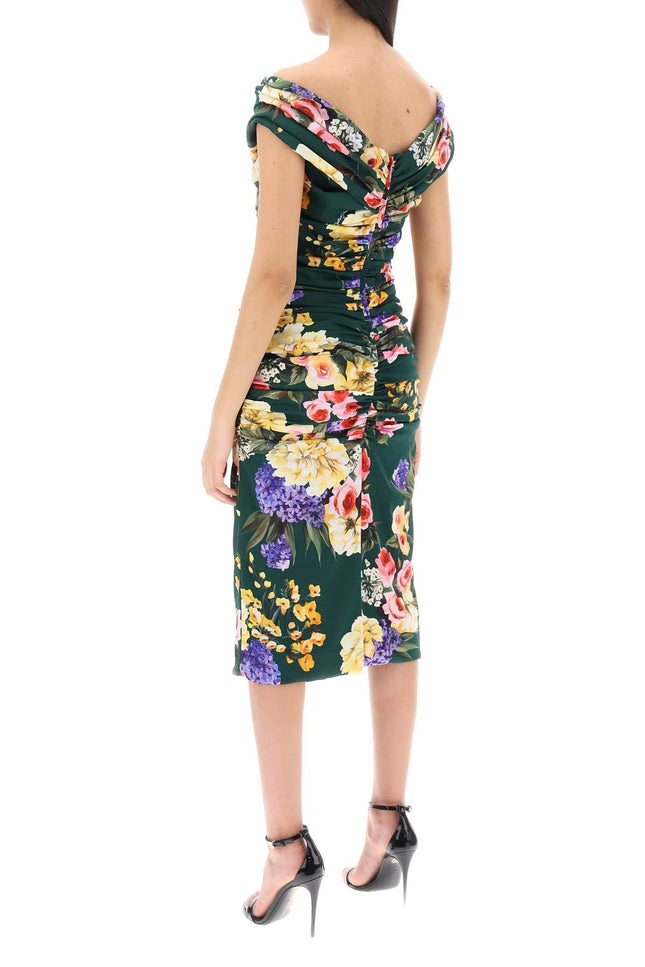 Dolce & gabbana rose garden draped midi dress-Dress-Dolce & Gabbana-44-Green-Urbanheer