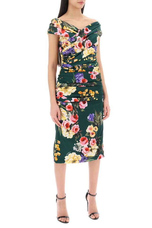 Dolce & gabbana rose garden draped midi dress-Dress-Dolce & Gabbana-44-Green-Urbanheer