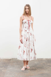 Doodle Print Smocked Detail Midi Dress-Dress-Moon River-XS-IVORY MULTI-Urbanheer