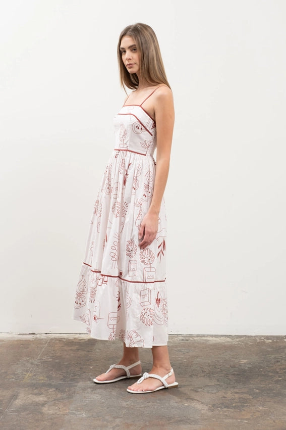 Doodle Print Spaghetti Strap Midi Dress-Dress-Moon River-XS-IVORY MULTI-Urbanheer