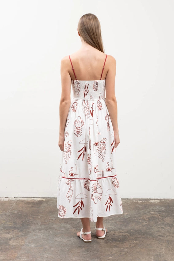 Doodle Print Spaghetti Strap Midi Dress-Dress-Moon River-XS-IVORY MULTI-Urbanheer