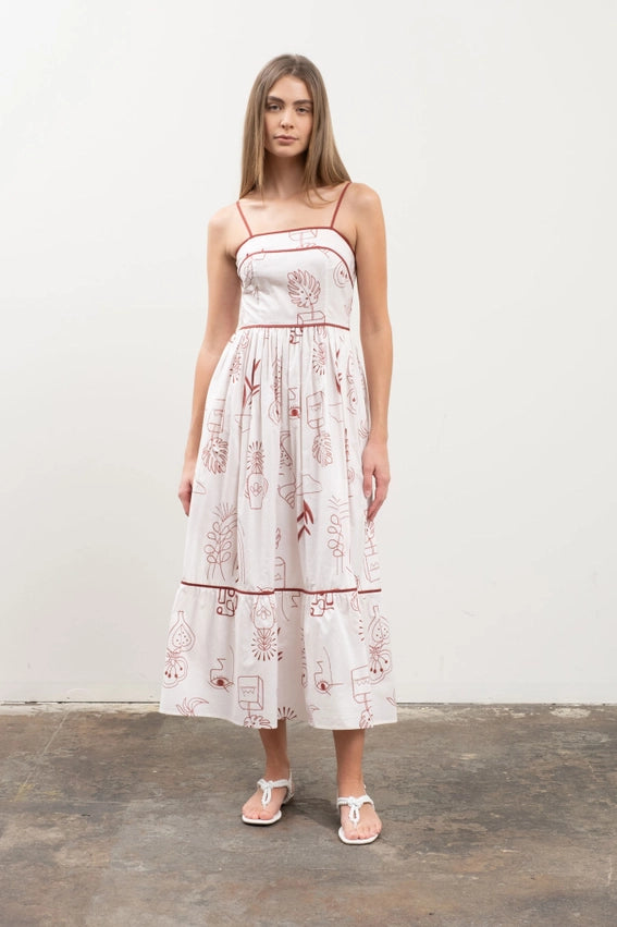 Doodle Print Spaghetti Strap Midi Dress-Dress-Moon River-XS-IVORY MULTI-Urbanheer