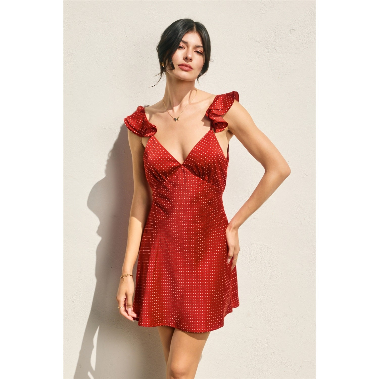 Dot Darling Flutter Sleeves Mini Dress in Red