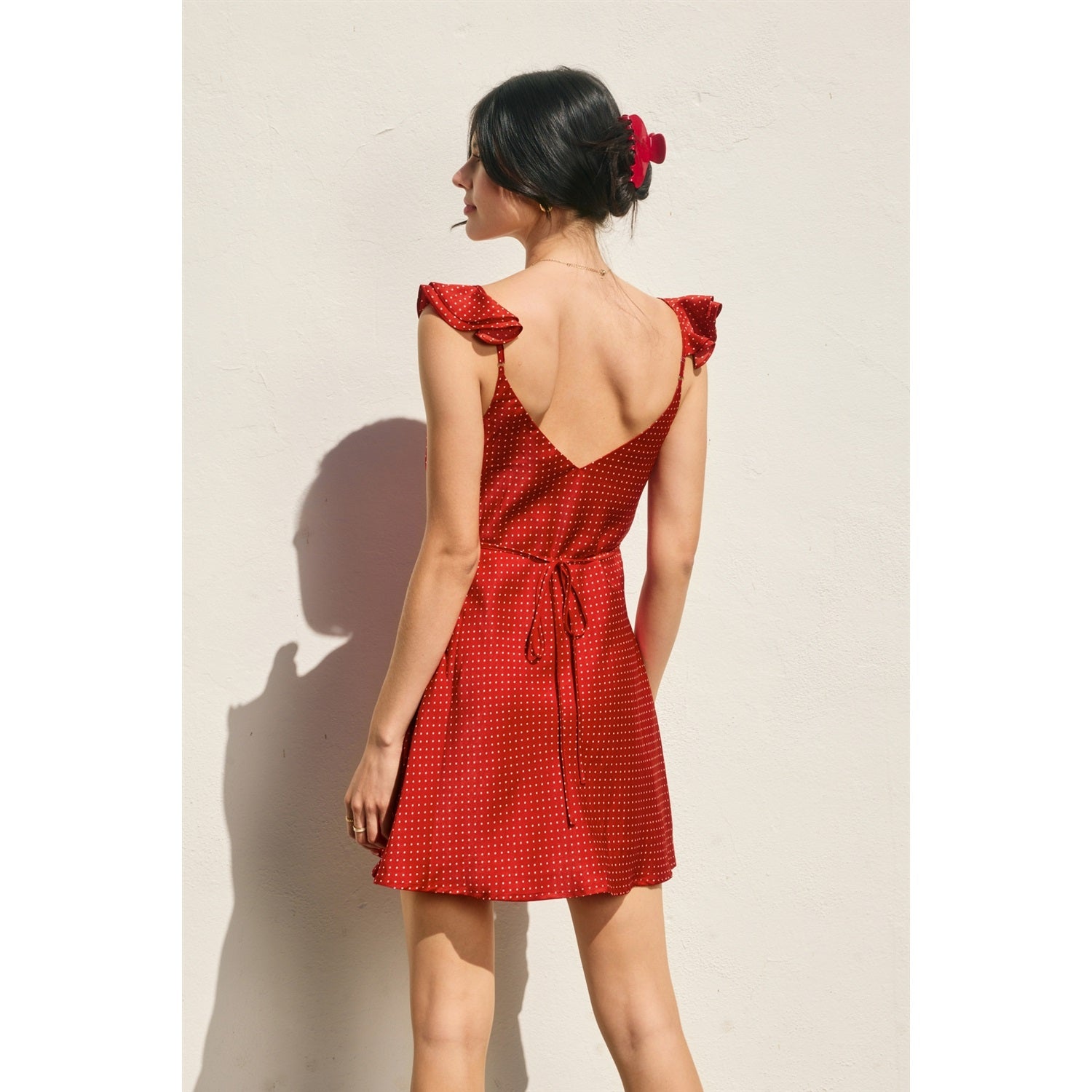 Dot Darling Flutter Sleeves Mini Dress in Red