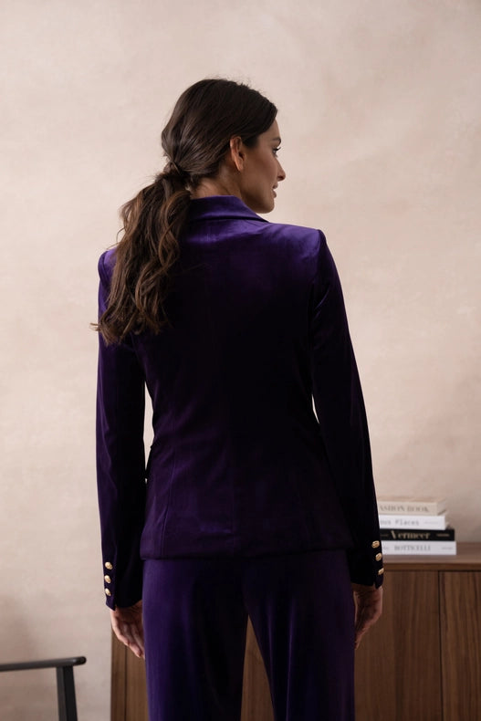 Double-Breasted Velvet Jacket with Gold Buttons Purple