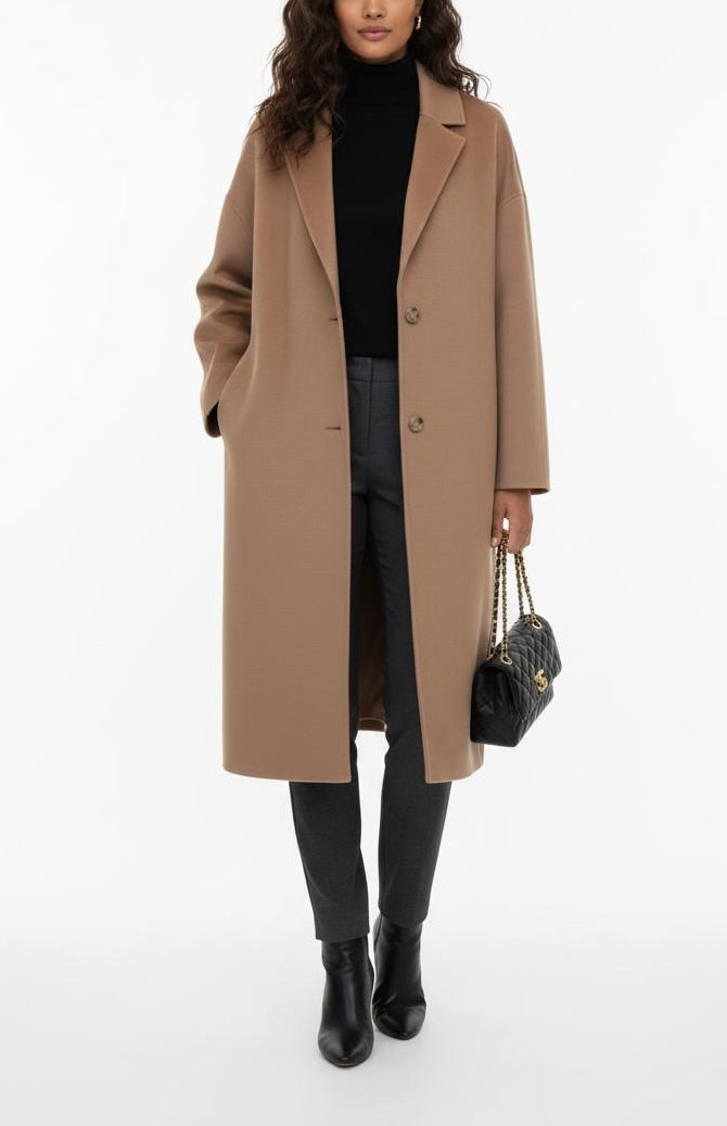 Double Cocoon Coat Camel