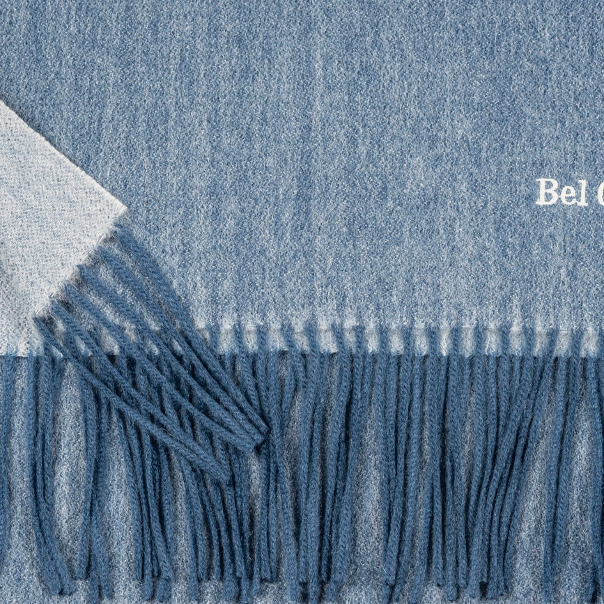 Double Face Cashmere Scarf with Fringes Blue And Cream-Scarf-Bel Cashmere S.C.-170 (+10 cms fringes each side) x 30 cms-Urbanheer