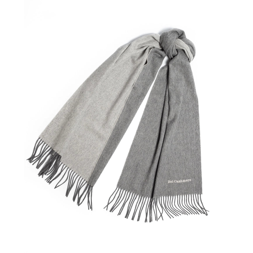 Double Face Cashmere Scarf with Fringes Grey and Cream-Scarf-Bel Cashmere S.C.-170 (+10 cms fringes each side) x 30 cms-Urbanheer