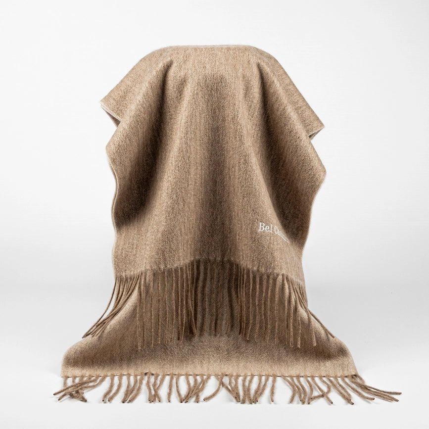 Double Face Cashmere Scarf with Fringes Organic Brown And Cream-Scarf-Bel Cashmere S.C.-170 (+10 cms fringes each side) x 30 cms-Urbanheer