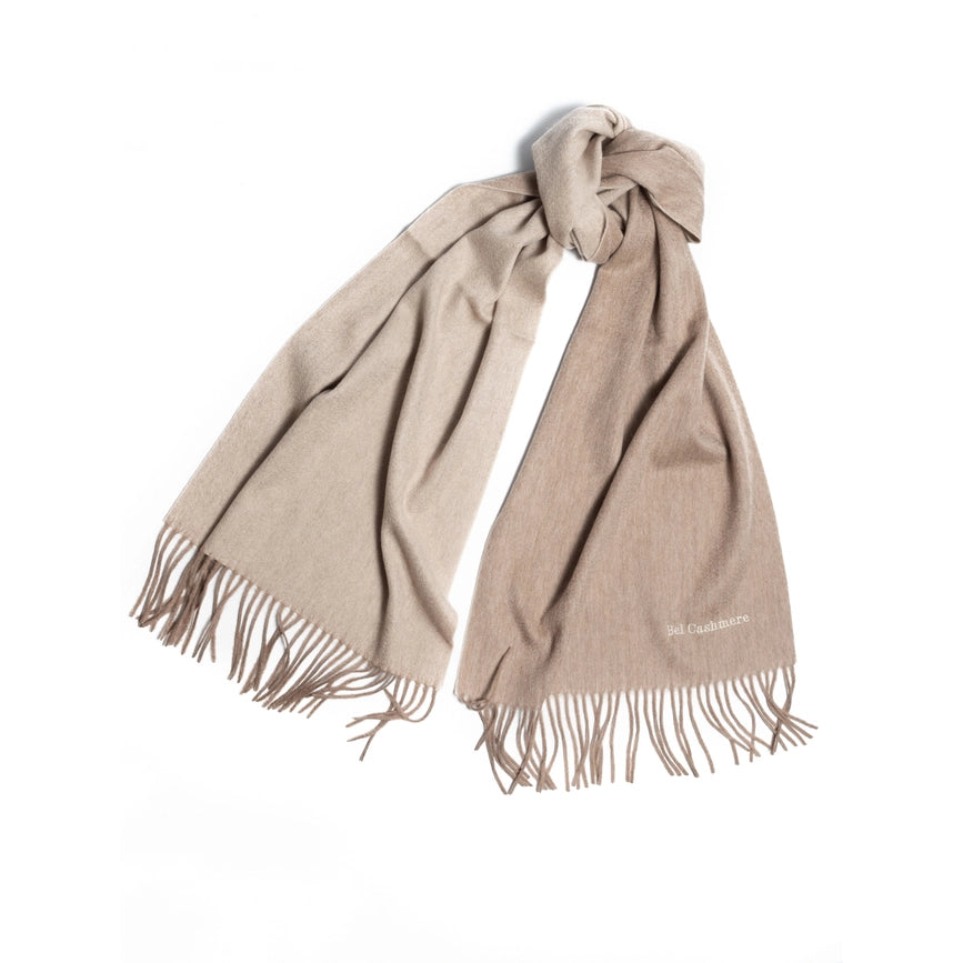 Double Face Cashmere Scarf with Fringes Organic Brown And Cream-Scarf-Bel Cashmere S.C.-170 (+10 cms fringes each side) x 30 cms-Urbanheer