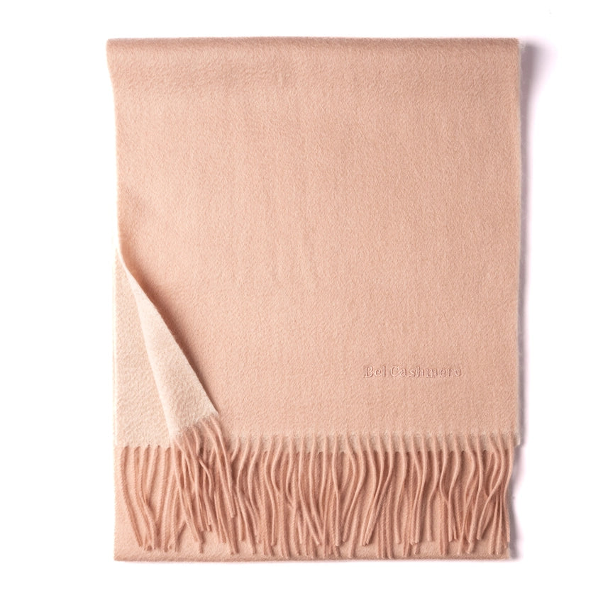 Double Face Cashmere Scarf with Fringes Pink And Cream-Scarf-Bel Cashmere S.C.-170 (+10 cms fringes each side) x 30 cms-Urbanheer