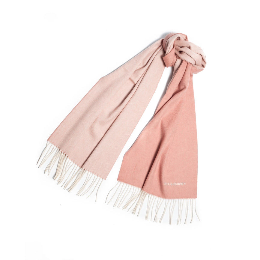 Double Face Cashmere Scarf with Fringes Pink And Cream-Scarf-Bel Cashmere S.C.-170 (+10 cms fringes each side) x 30 cms-Urbanheer