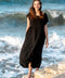 Double Gauze Cotton Beige Midi Dress Black-Dress-Moa-Black-Urbanheer