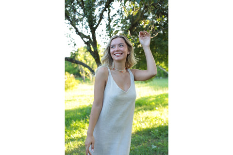 Double Gauze Scoop Neck Midi Dress Beige-Dress-Moa-Beige-Urbanheer