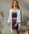 Double Layer White Muslin Cardigan Jacket-Kimono-Moa-Bust 48“ inches (122cm) Waist 65“ inches (166cm) Length 30” inches (76cm)-White-Urbanheer