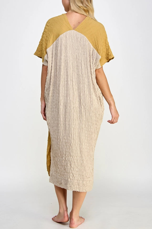 Double V- Neck Pullover Dress-Dress-amente-XS/S-Mustard/Beige-Urbanheer