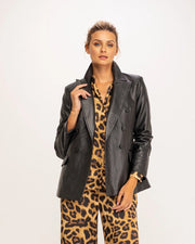 Double-Breasted Blazer Style Faux Leather Jacket-Jacket-Tantra-S-Urbanheer