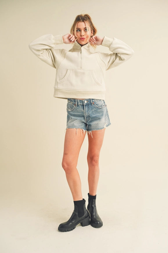 Dove Funnel Neck Half Zip Bone-Hoodie-AEMI + CO-S-Urbanheer