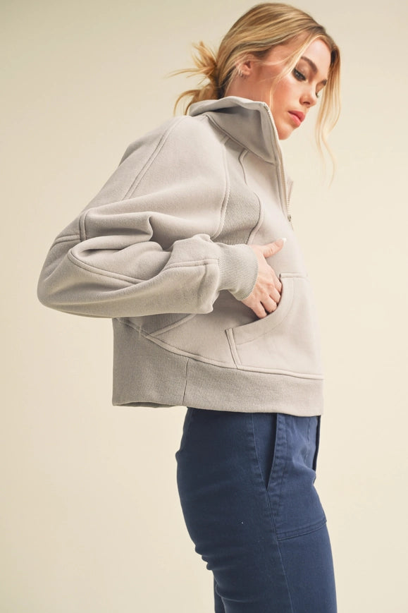 Dove Funnel Neck Half Zip Cement-Hoodie-AEMI + CO-S-Urbanheer