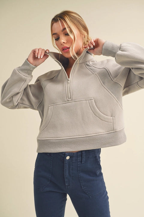 Dove Funnel Neck Half Zip Cement-Hoodie-AEMI + CO-S-Urbanheer