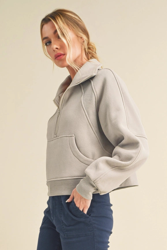 Dove Funnel Neck Half Zip Cement-Hoodie-AEMI + CO-S-Urbanheer