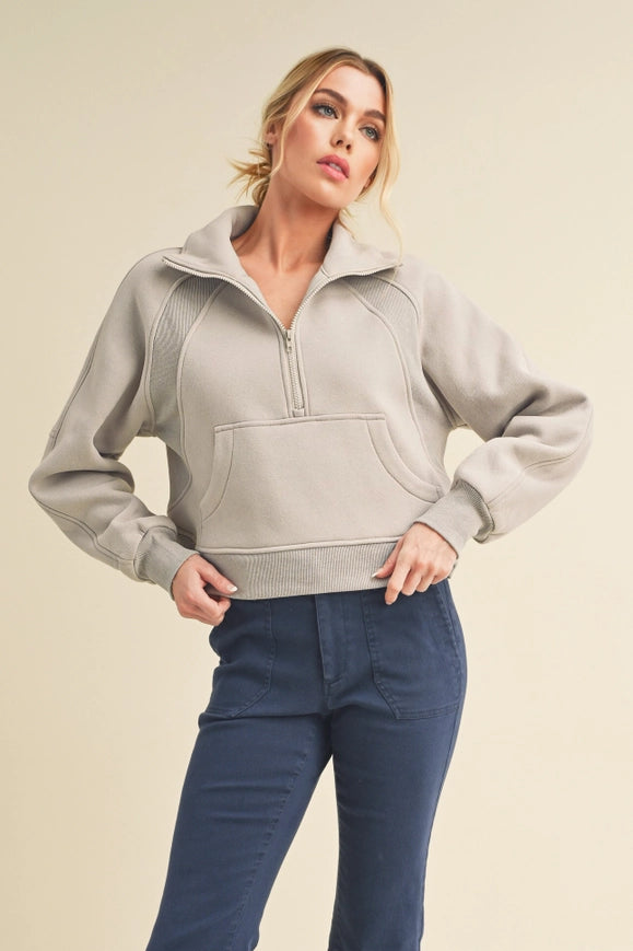 Dove Funnel Neck Half Zip Cement-Hoodie-AEMI + CO-S-Urbanheer