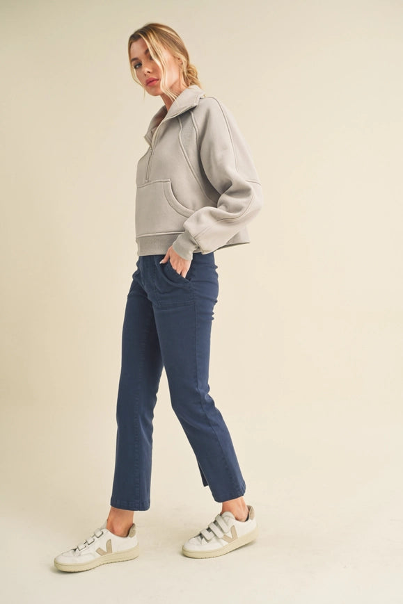 Dove Funnel Neck Half Zip Cement-Hoodie-AEMI + CO-S-Urbanheer