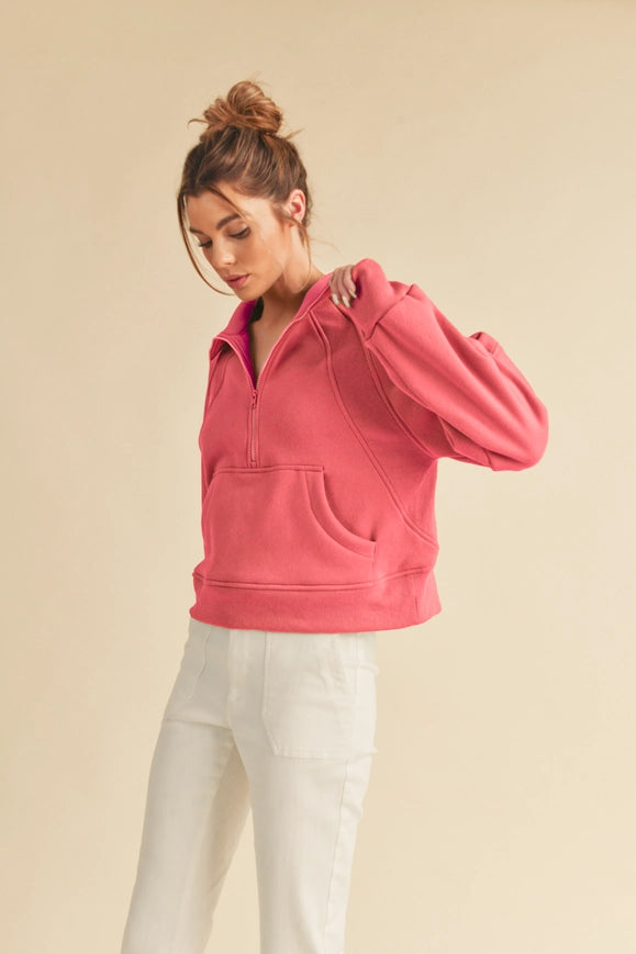 Dove Funnel Neck Half Zip-Hoodie-AEMI + CO-S-Coral-Urbanheer