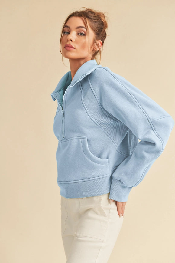 Dove Funnel Neck Half Zip-Hoodie-AEMI + CO-S-Skies-Urbanheer