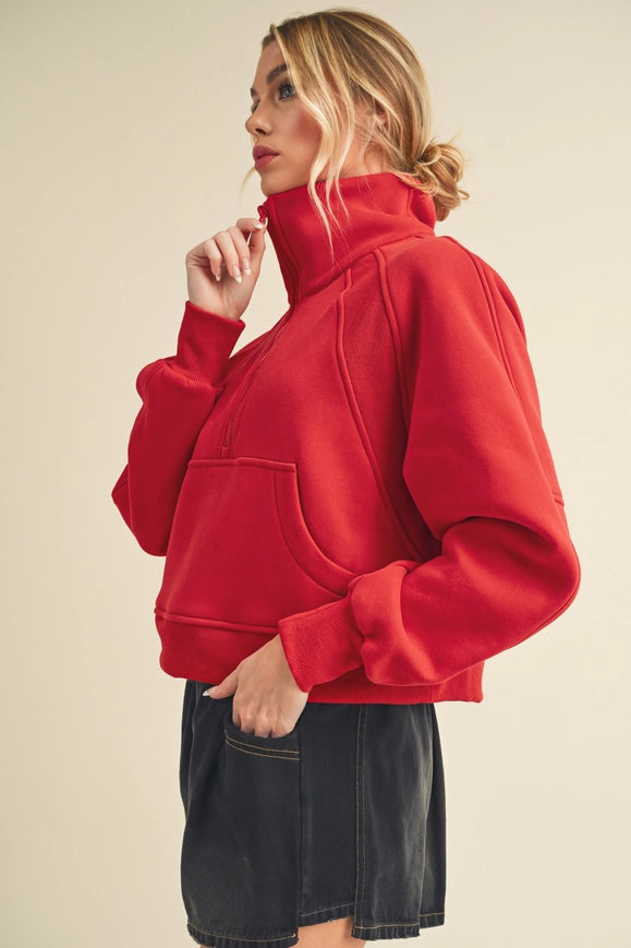 Dove Funnel Neck Half Zip Tomato-Hoodie-AEMI + CO-S-Urbanheer