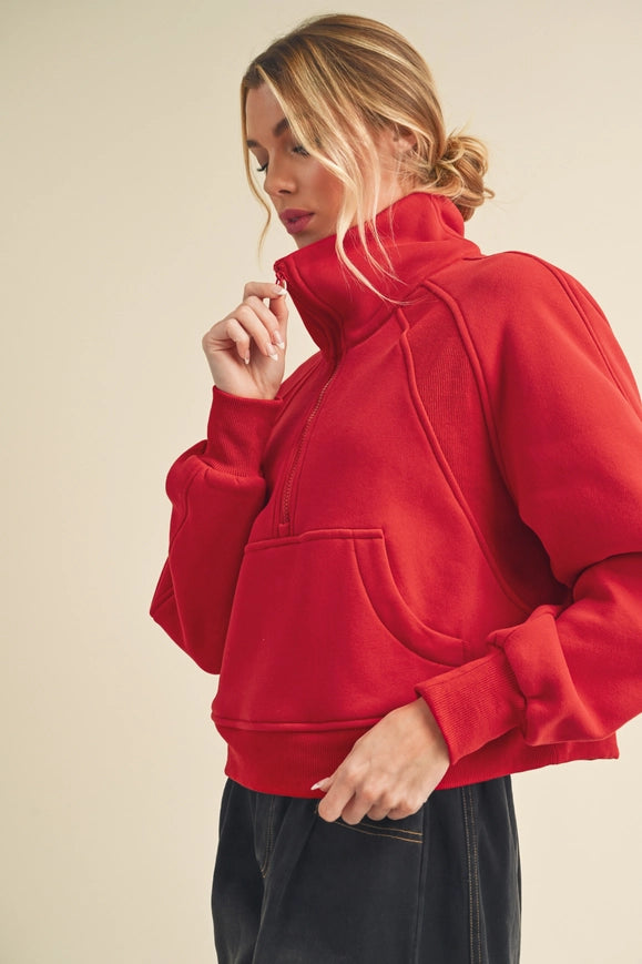 Dove Funnel Neck Half Zip Tomato-Hoodie-AEMI + CO-S-Urbanheer