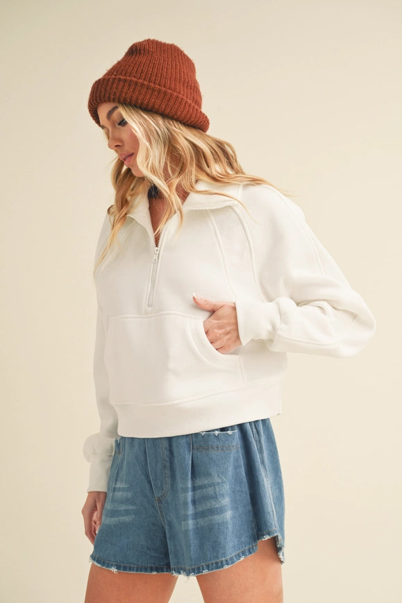 Dove Funnel Neck Half Zip White-Hoodie-AEMI + CO-S-Urbanheer