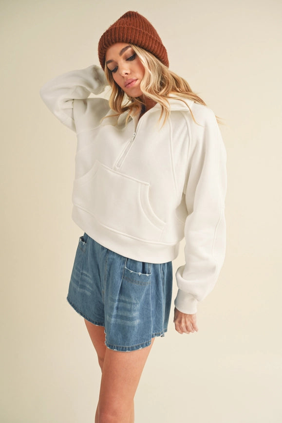 Dove Funnel Neck Half Zip White-Hoodie-AEMI + CO-S-Urbanheer