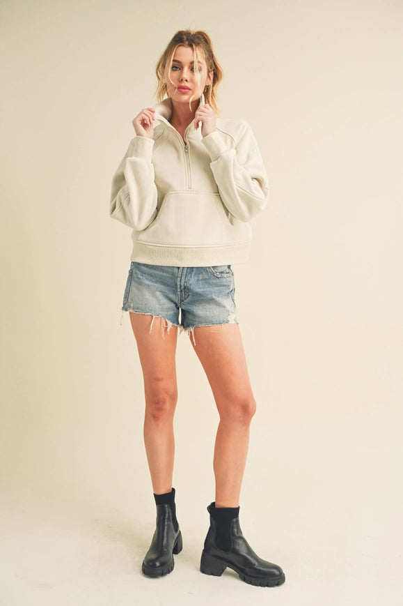 Dove Funnel Neck Half Zip White-Hoodie-AEMI + CO-S-Urbanheer
