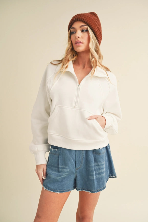 Dove Funnel Neck Half Zip White-Hoodie-AEMI + CO-S-Urbanheer