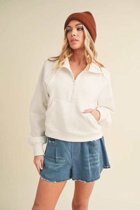 Dove Funnel Neck Half Zip White-Hoodie-AEMI + CO-S-Urbanheer
