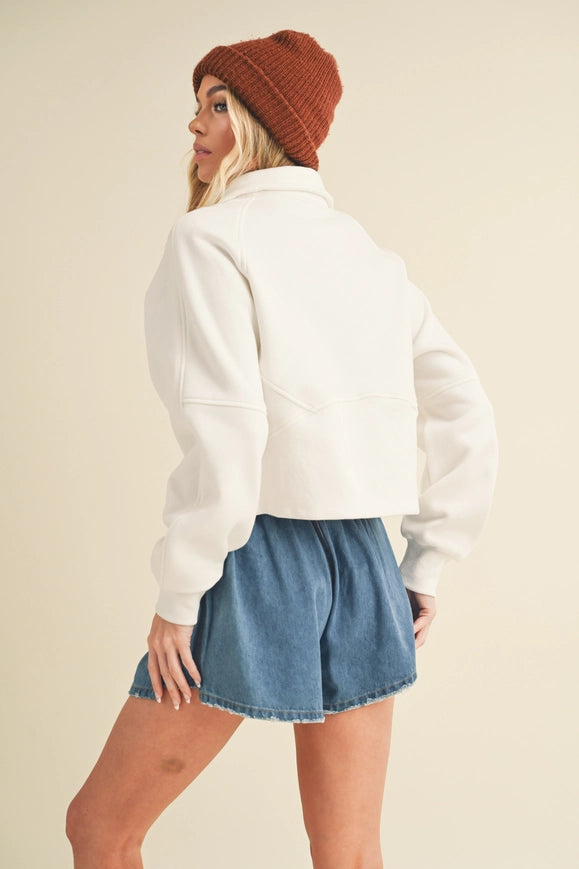 Dove Funnel Neck Half Zip White-Hoodie-AEMI + CO-S-Urbanheer