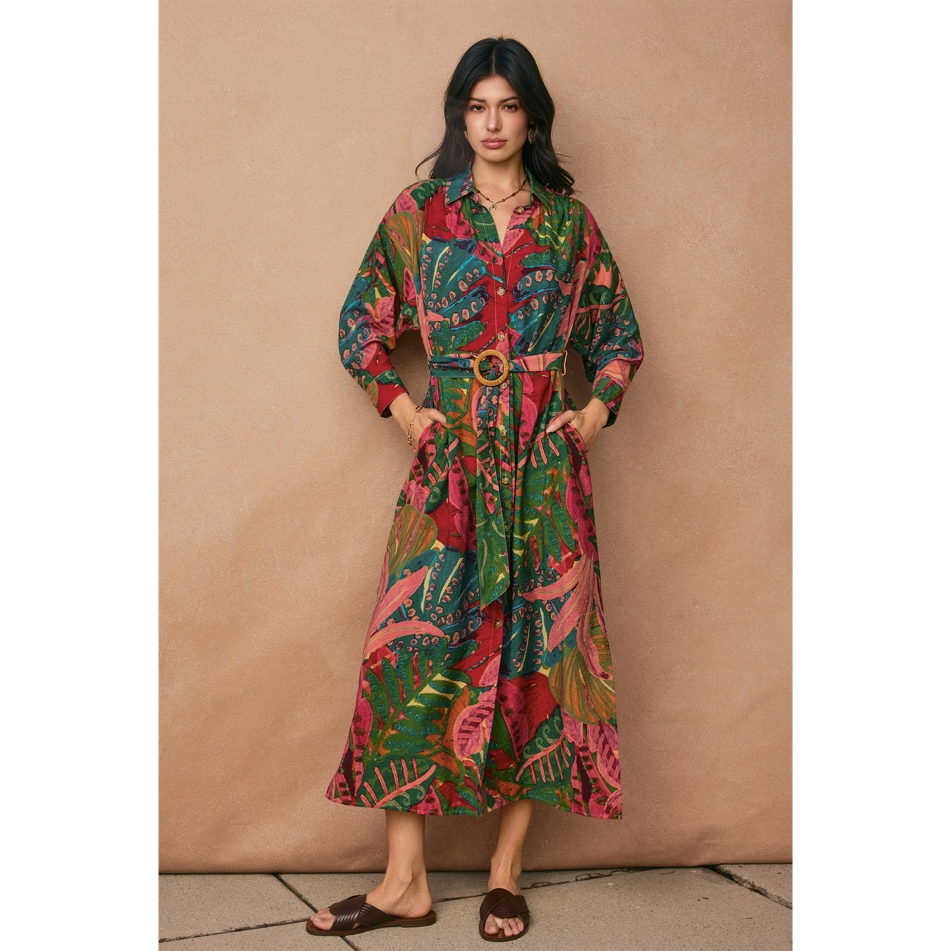 Drawing Dream Buckle Detail Midi Dress