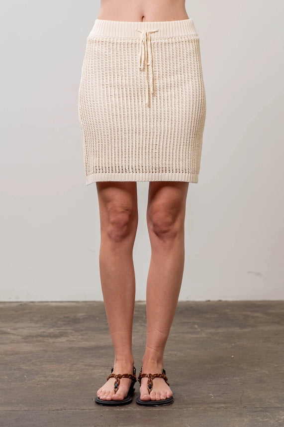 Drawstring Crochet Knit Mini Skirt-Skirts-Moon River-XS-CREAM-Urbanheer
