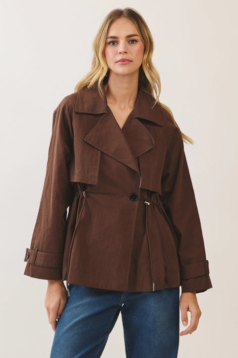 Drawstring Waist Trench Jacket