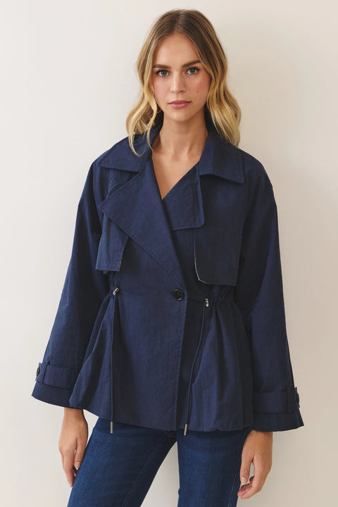 Drawstring Waist Trench Jacket