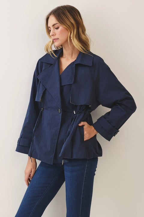 Drawstring Waist Trench Jacket