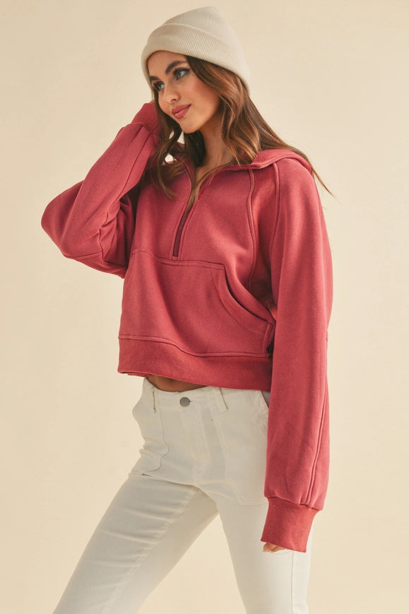 Drea Half-Zip Hoodie Berry-Hoodie-AEMI + CO-S-Urbanheer