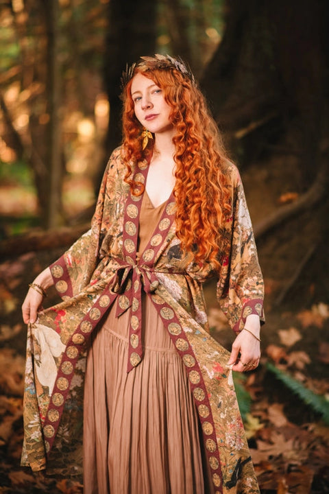 Dreamweaver Bamboo Kimono Duster Robe with Zodiac Signs-Kimono-Market of Stars-length 118cm width 78 cm-Urbanheer