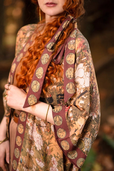Dreamweaver Bamboo Kimono Duster Robe with Zodiac Signs-Kimono-Market of Stars-length 118cm width 78 cm-Urbanheer