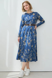 Dress with Belt and Branch Print-Dress-MARIANNA DÉRI-M-Urbanheer