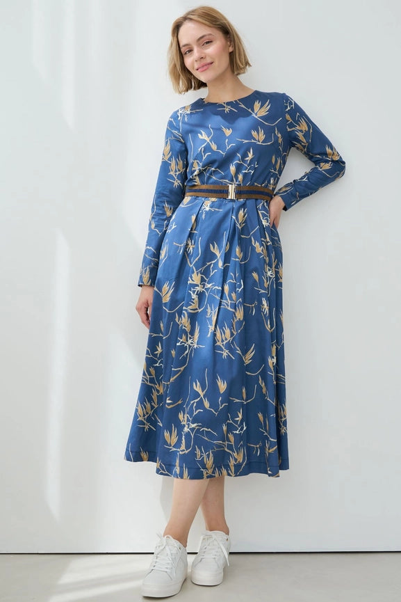 Dress with Belt and Branch Print-Dress-MARIANNA DÉRI-M-Urbanheer